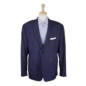 Rothmans NY Blue Brown Windowpane Plaid Zegna Wool Silk Sportcoat Blazer 44R